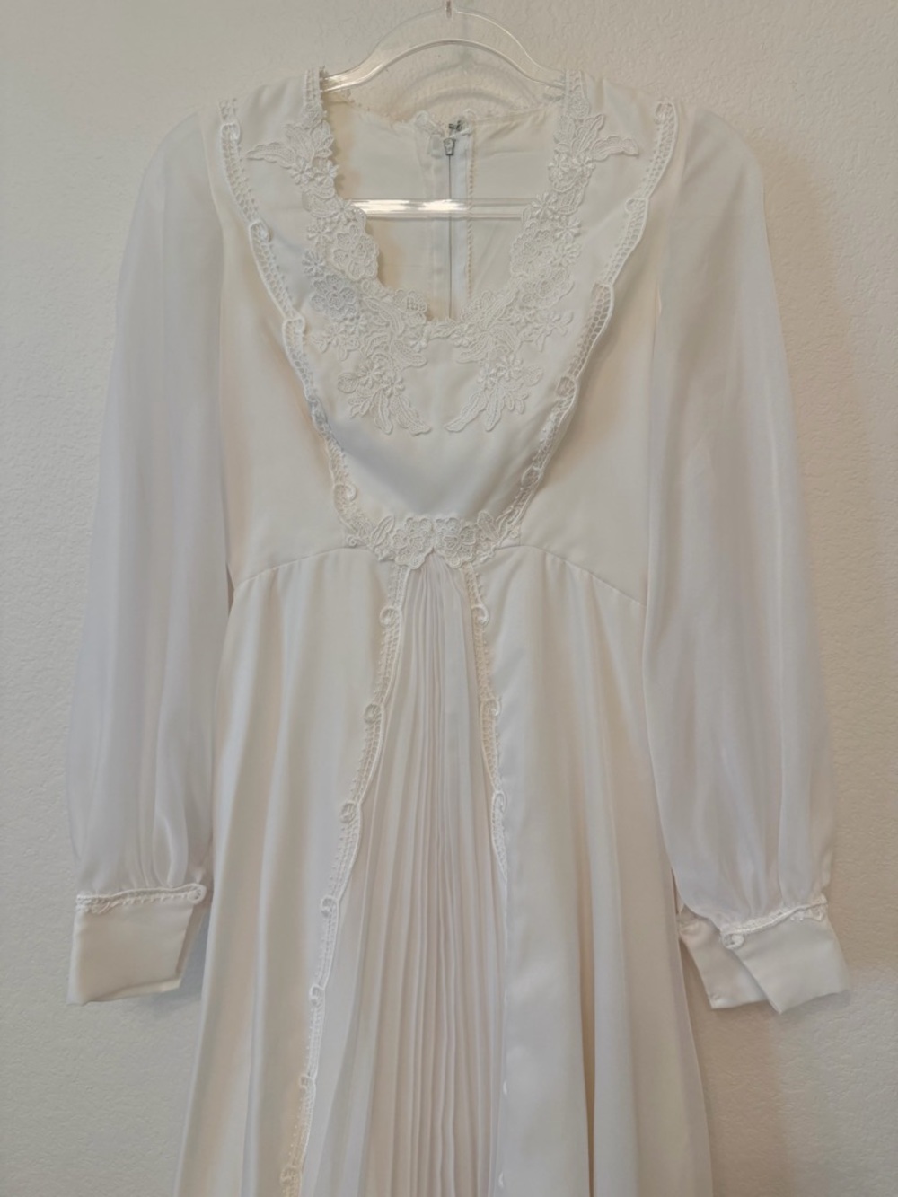 Vintage 1970s Wedding Dress - Prairie Boho Long Sleeved Bridal Gown with Bustle - Picture 2 of 14